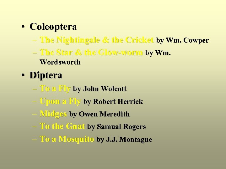  • Coleoptera – The Nightingale & the Cricket by Wm. Cowper – The