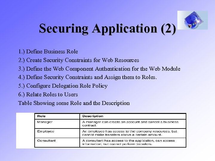 Securing Application (2) 1. ) Define Business Role 2. ) Create Security Constraints for