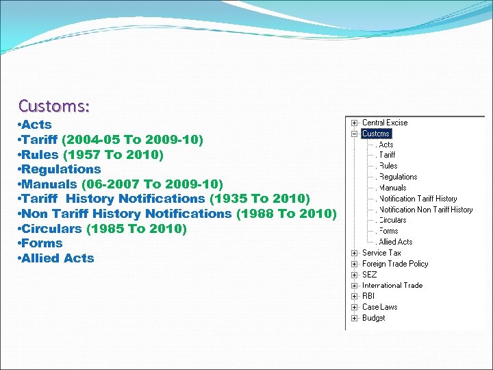 Customs: • Acts • Tariff (2004 -05 To 2009 -10) • Rules (1957 To