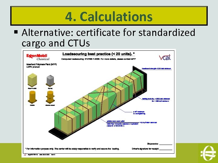 4. Calculations § Alternative: certificate for standardized cargo and CTUs 