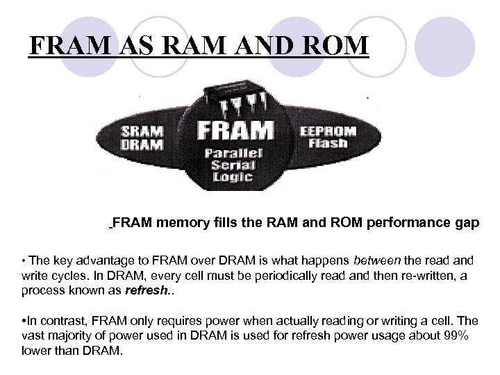 FRAM AS RAM AND ROM FRAM memory fills the RAM and ROM performance gap