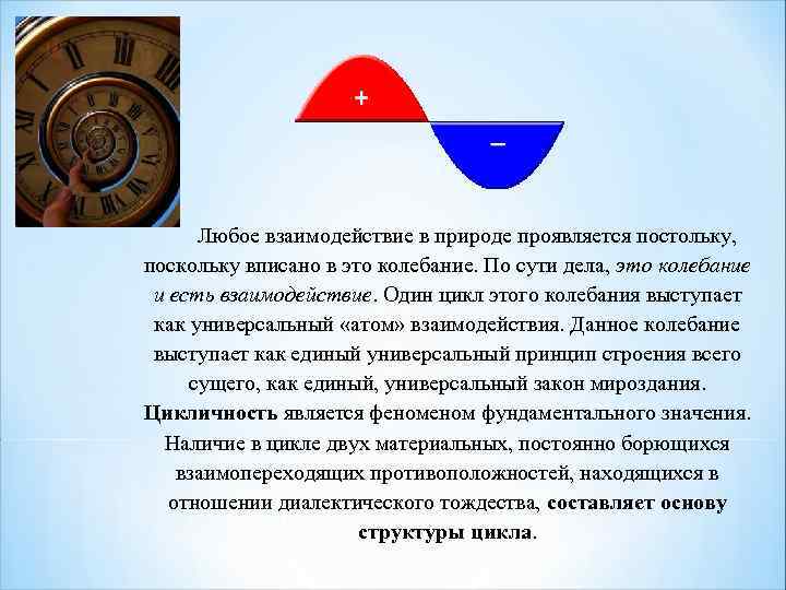 Любое взаимодействие в природе проявляется постольку, поскольку вписано в это колебание. По сути дела,