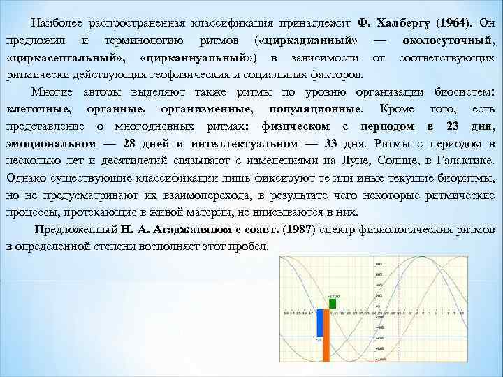 Наиболее распространенная классификация принадлежит Ф. Халбергу (1964). Он предложил и терминологию ритмов ( «циркадианный»