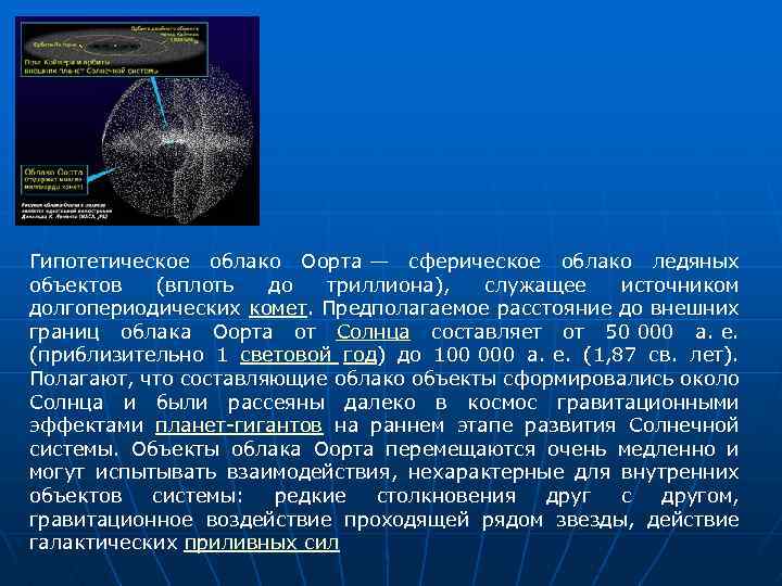 Гипотетическое облако Оорта — сферическое облако ледяных объектов (вплоть до триллиона), служащее источником долгопериодических