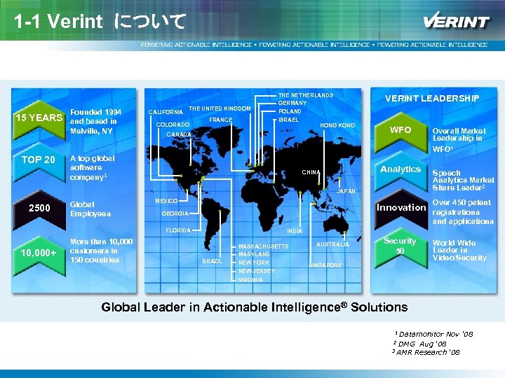 1 -1 Verint について 15 YEARS TOP 20 Founded 1994 and based in Melville,