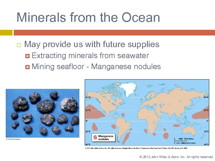 Minerals from the Ocean May provide us with future supplies Extracting minerals from seawater