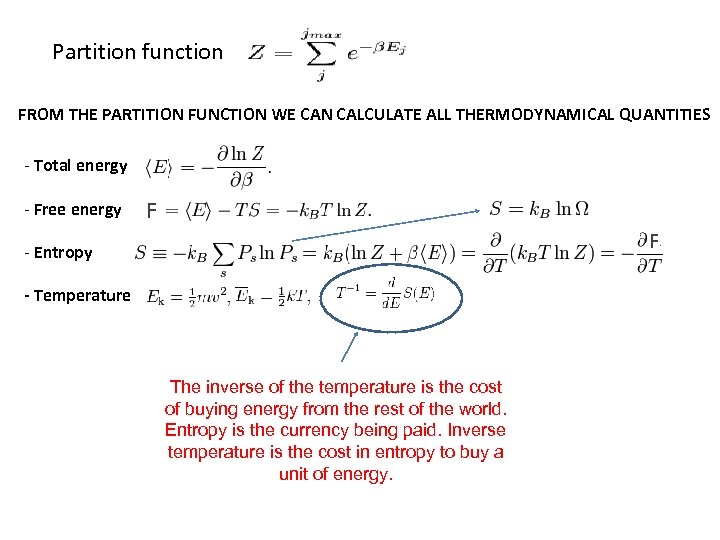 Partition function FROM THE PARTITION FUNCTION WE CAN CALCULATE ALL THERMODYNAMICAL QUANTITIES - Total