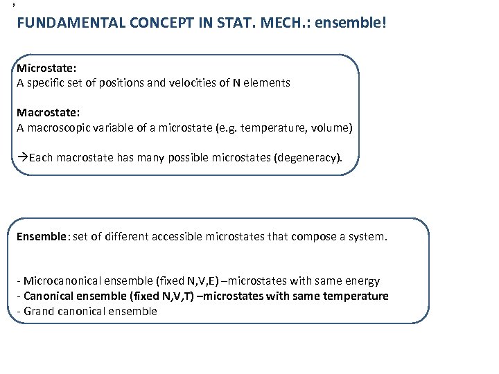 , FUNDAMENTAL CONCEPT IN STAT. MECH. : ensemble! Microstate: A specific set of positions