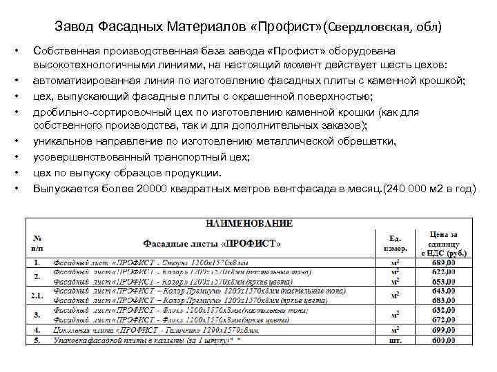 Завод Фасадных Материалов «Профист» (Свердловская, обл) • • Собственная производственная база завода «Профист» оборудована