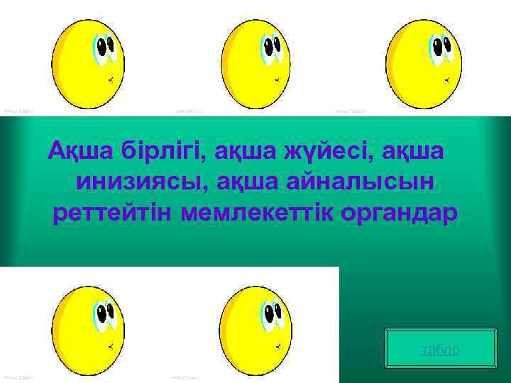 Ақша бірлігі, ақша жүйесі, ақша инизиясы, ақша айналысын реттейтін мемлекеттік органдар табло 