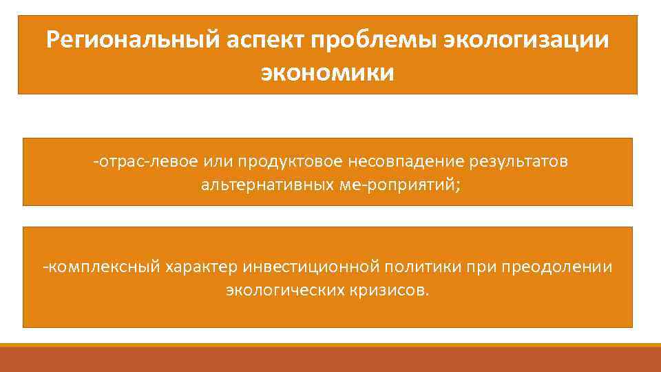 Региональный аспект проблемы экологизации экономики отрас левое или продуктовое несовпадение результатов альтернативных ме роприятий;