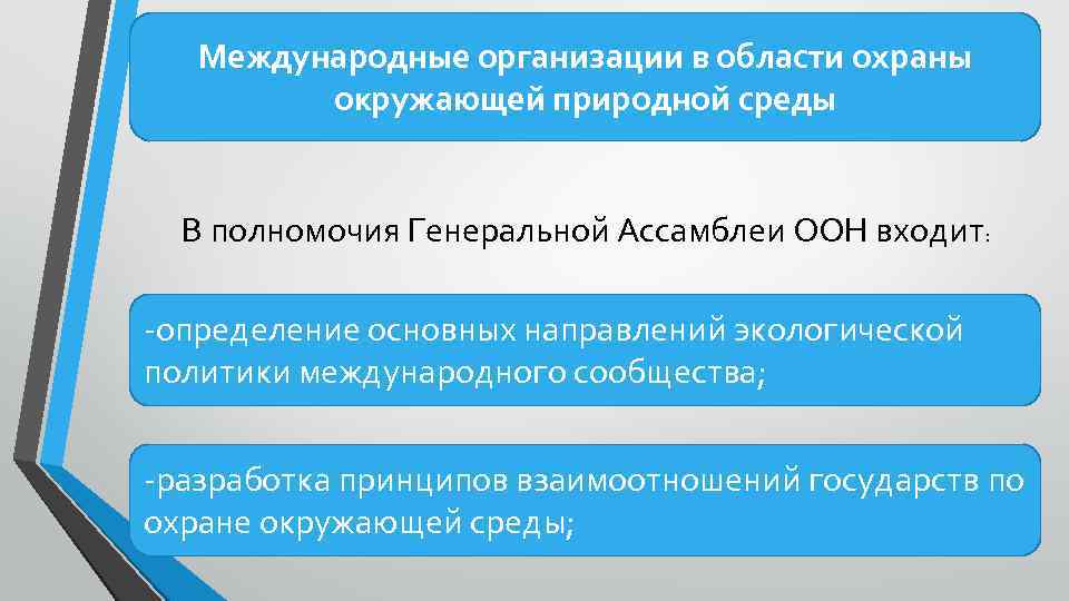 Международные организации в области охраны окружающей природной среды В полномочия Генеральной Ассамблеи ООН входит: