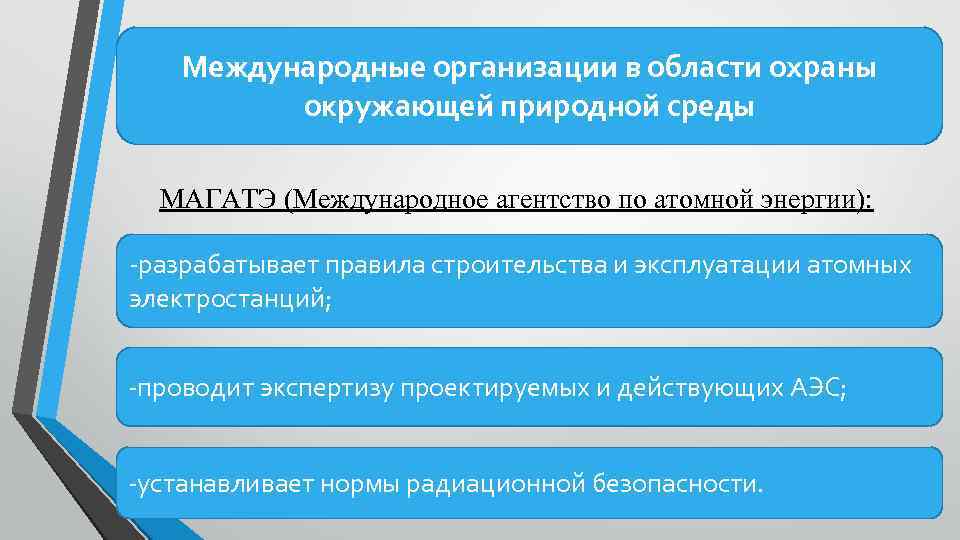 Международные организации в области охраны окружающей природной среды МАГАТЭ (Международное агентство по атомной энергии):