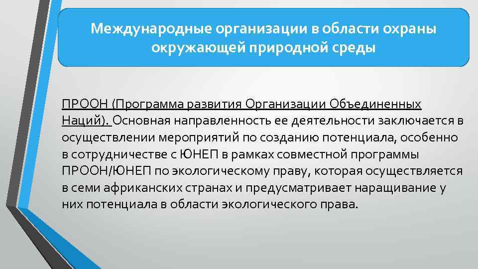 Международные организации в области охраны окружающей природной среды ПРООН (Программа развития Организации Объединенных Наций).