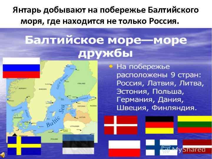 Янтарь добывают на побережье Балтийского моря, где находится не только Россия. 