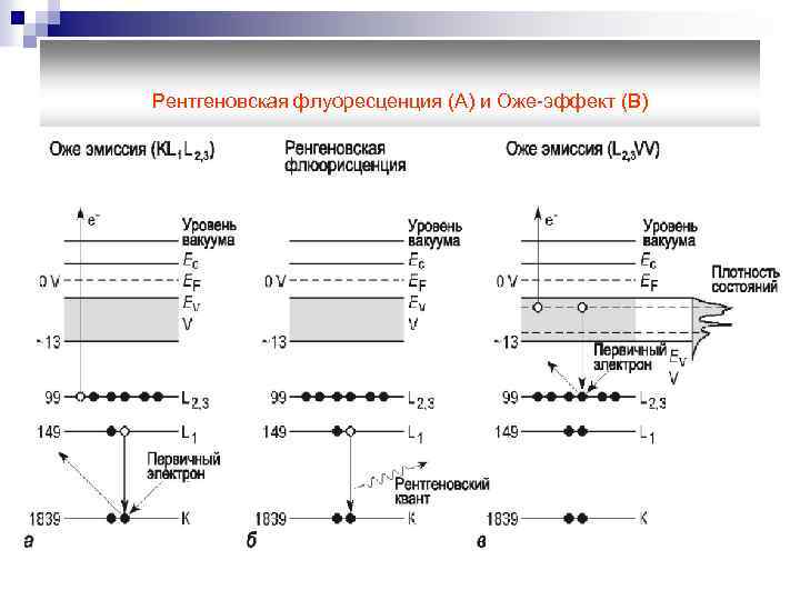 Рентгеновская флуоресценция (А) и Оже-эффект (В) 