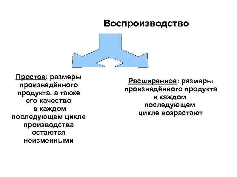 Воспроизводство Простое: размеры произведённого продукта, а также его качество в каждом последующем цикле производства