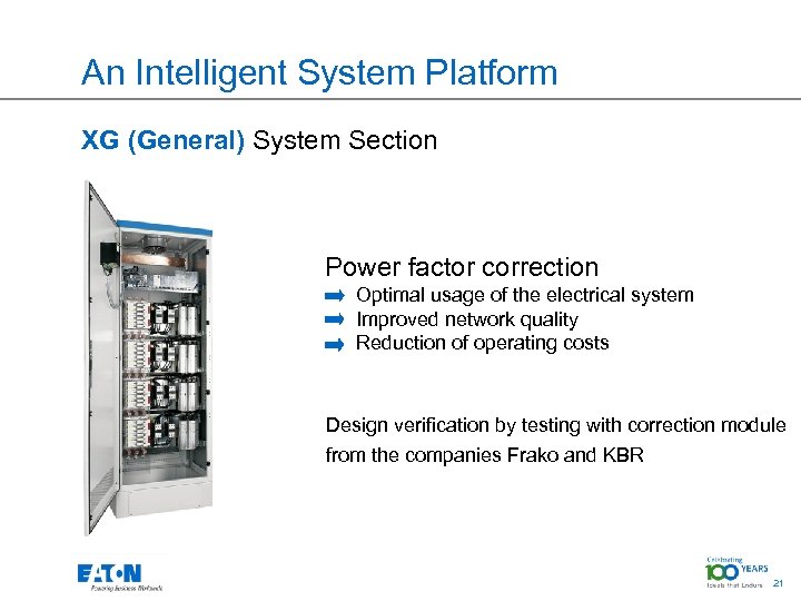 An Intelligent System Platform XG (General) System Section Power factor correction Optimal usage of