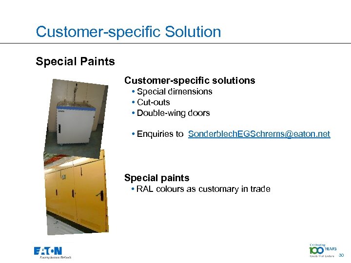 Customer-specific Solution Special Paints Customer-specific solutions • Special dimensions • Cut-outs • Double-wing doors