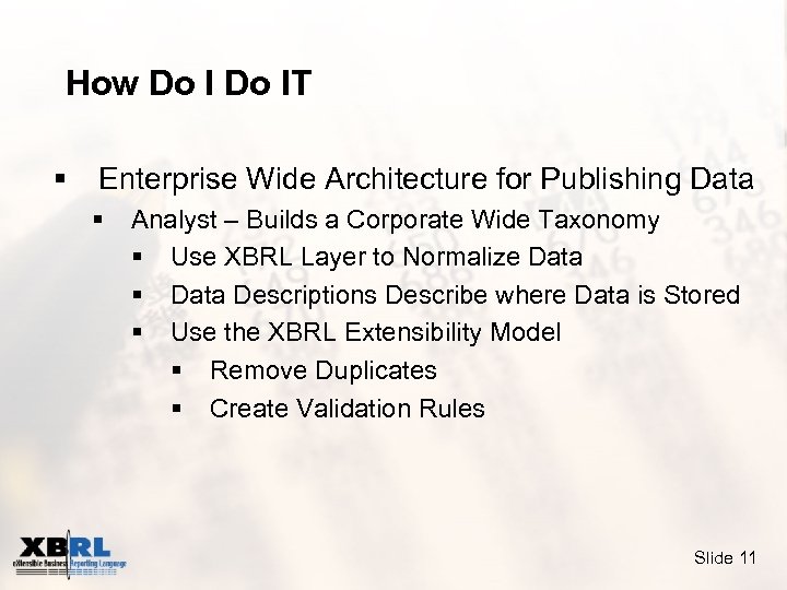 How Do IT § Enterprise Wide Architecture for Publishing Data § Analyst – Builds