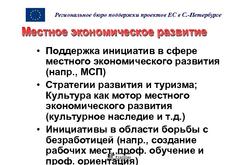 Региональное бюро поддержки проектов ЕС в С. -Петербурге • Поддержка инициатив в сфере местного