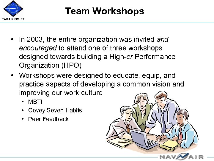 Team Workshops TACAIR EW IPT • In 2003, the entire organization was invited and