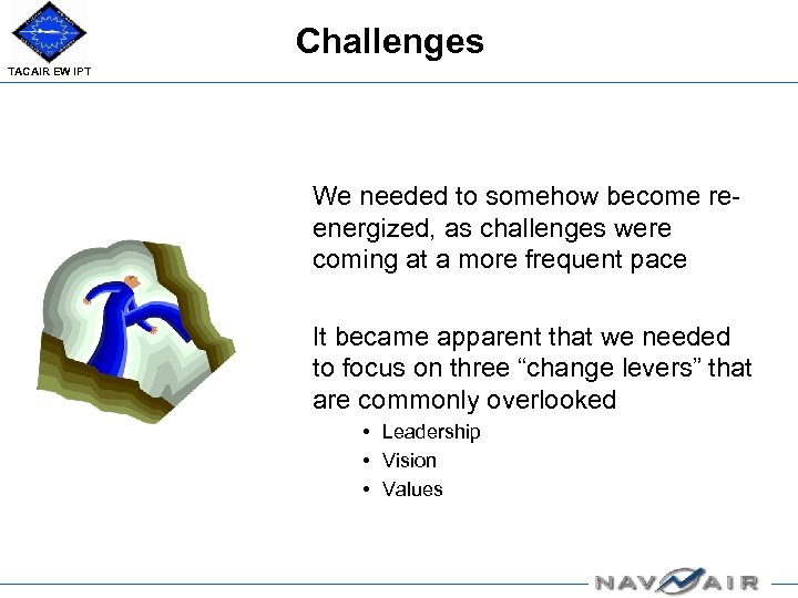 Challenges TACAIR EW IPT We needed to somehow become reenergized, as challenges were coming