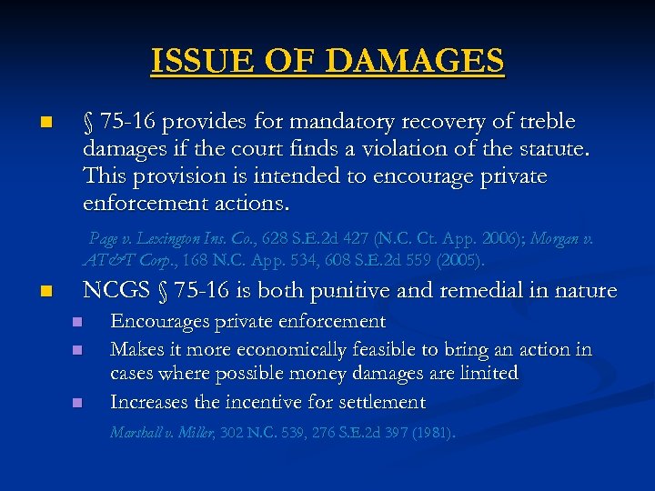 ISSUE OF DAMAGES n § 75 -16 provides for mandatory recovery of treble damages