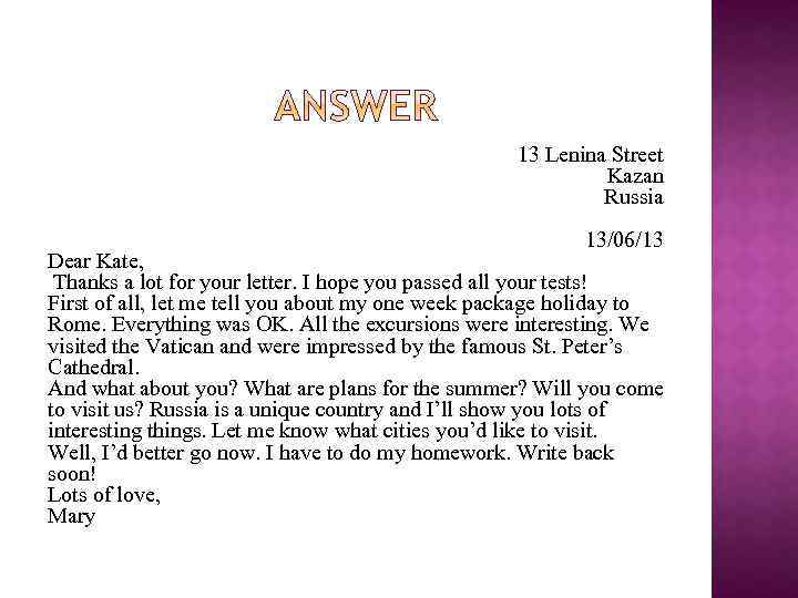 Answer your letter