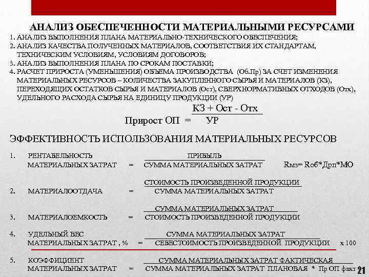 Анализ выполнения плана материально технического снабжения и обеспеченности материальными ресурсами