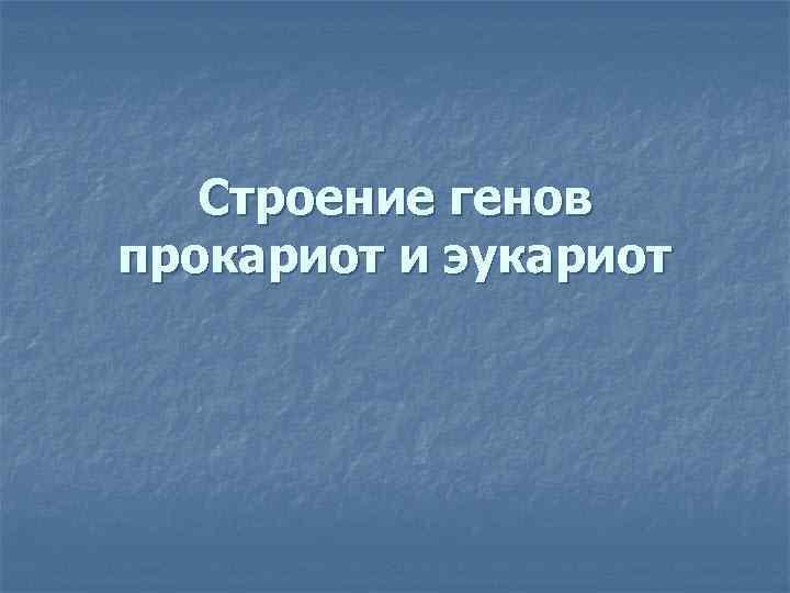 Строение генов прокариот и эукариот 