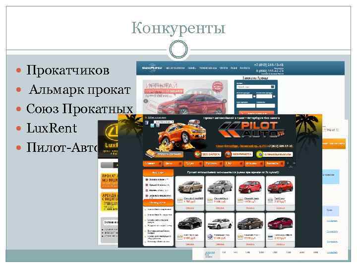 Конкуренты Прокатчиков Альмарк прокат Союз Прокатных Компаний Lux. Rent Пилот-Авто 