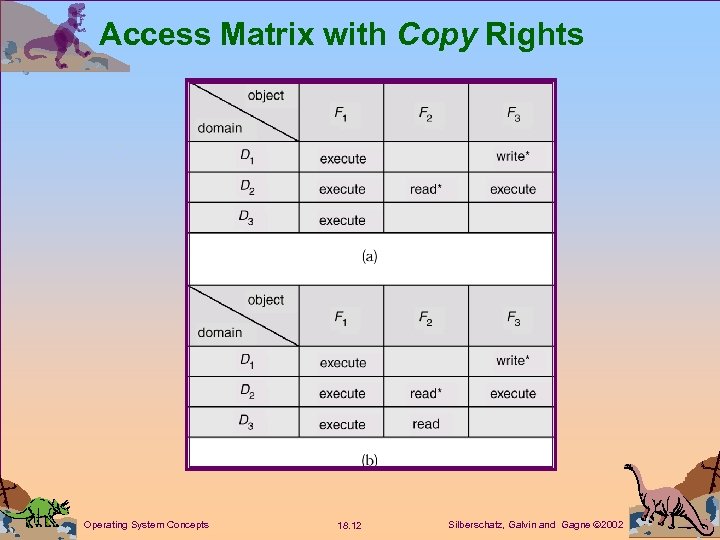 Access Matrix with Copy Rights Operating System Concepts 18. 12 Silberschatz, Galvin and Gagne