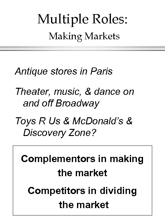 Multiple Roles: Making Markets Antique stores in Paris Theater, music, & dance on and