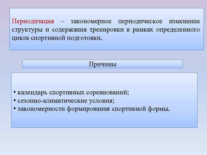 Периодизация – закономерное периодическое изменение структуры и содержания тренировки в рамках определенного цикла спортивной