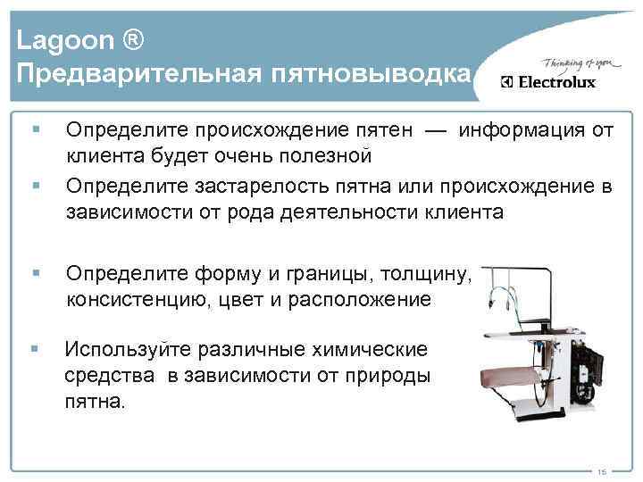 Lagoon ® Предварительная пятновыводка § § Определите происхождение пятен — информация от клиента будет