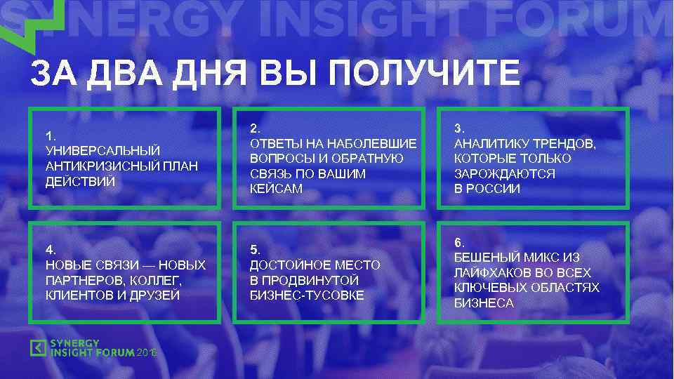ЗА ДВА ДНЯ ВЫ ПОЛУЧИТЕ 1. УНИВЕРСАЛЬНЫЙ АНТИКРИЗИСНЫЙ ПЛАН ДЕЙСТВИЙ 2. ОТВЕТЫ НА НАБОЛЕВШИЕ