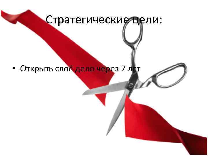 Стратегические цели: • Открыть своё дело через 7 лет 