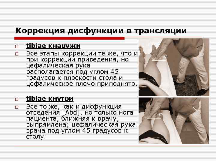 Коррекция дисфункции в трансляции o o tibiae кнаружи Все этапы коррекции те же, что