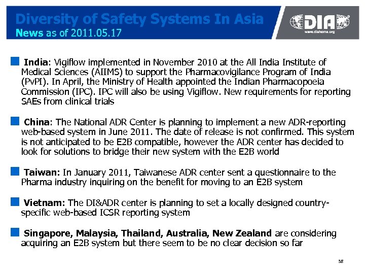 Diversity of Safety Systems In Asia News as of 2011. 05. 17 ¢ India: