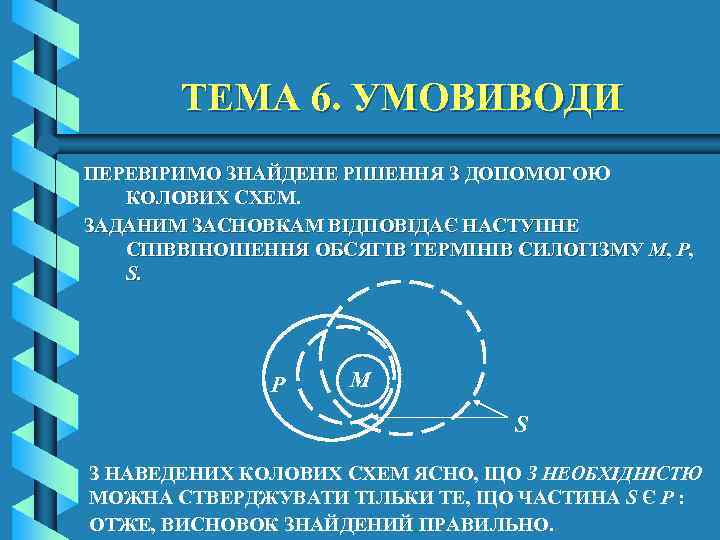 ТЕМА 6. УМОВИВОДИ ПЕРЕВІРИМО ЗНАЙДЕНЕ РІШЕННЯ З ДОПОМОГОЮ КОЛОВИХ СХЕМ. ЗАДАНИМ ЗАСНОВКАМ ВІДПОВІДАЄ НАСТУПНЕ