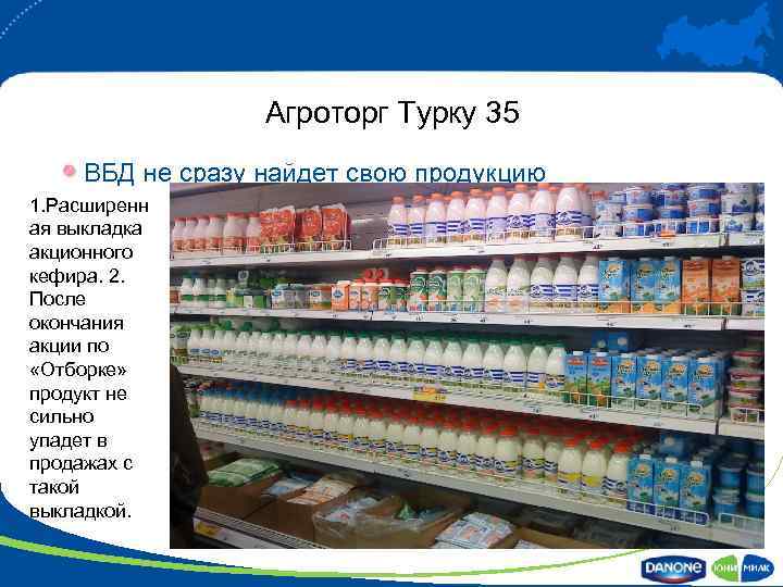 Агроторг Турку 35 ВБД не сразу найдет свою продукцию 1. Расширенн ая выкладка акционного