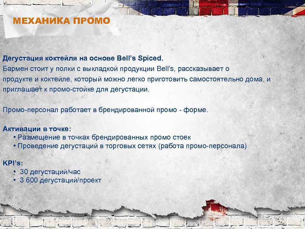 МЕХАНИКА ПРОМО Дегустация коктейля на основе Bell’s Spiced. Бармен стоит у полки с выкладкой