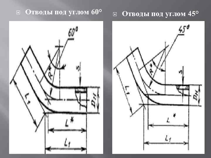  Отводы под углом 60° Отводы под углом 45° 