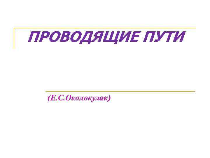 ПРОВОДЯЩИЕ ПУТИ (Е. С. Околокулак) 