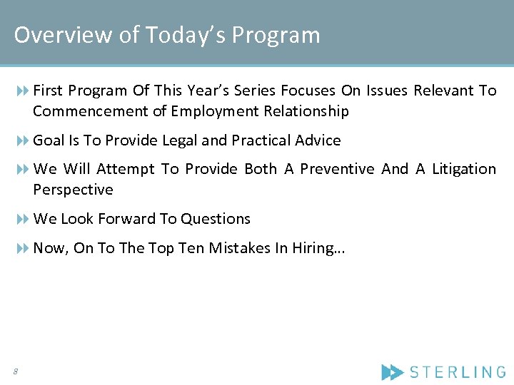 Overview of Today’s Program First Program Of This Year’s Series Focuses On Issues Relevant