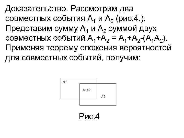 Доказательство. Рассмотрим два совместных события А 1 и А 2 (рис. 4. ). Представим