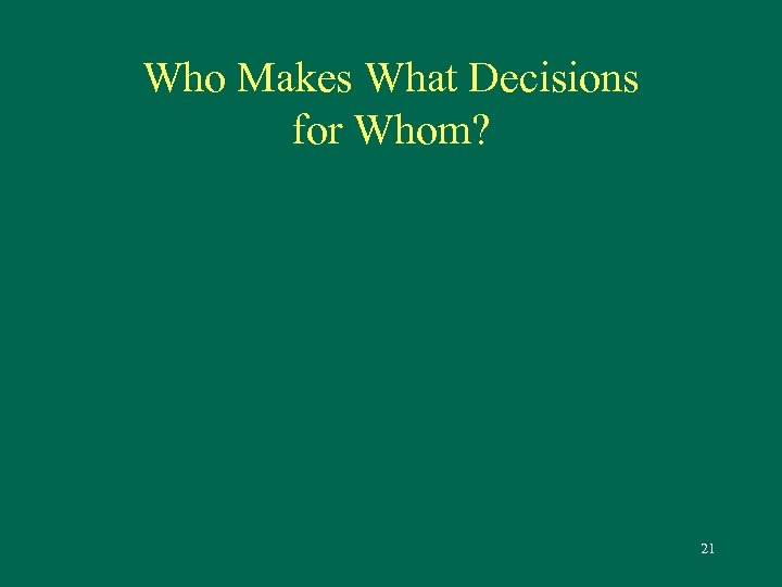 Who Makes What Decisions for Whom? 21 