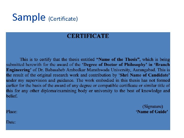 Sample (Certificate) 