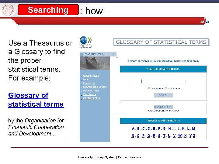 Searching : how Use a Thesaurus or a Glossary to find the proper statistical